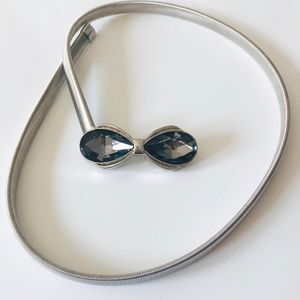 Bow Detail Elegant Silver Accent Belt with jewels
